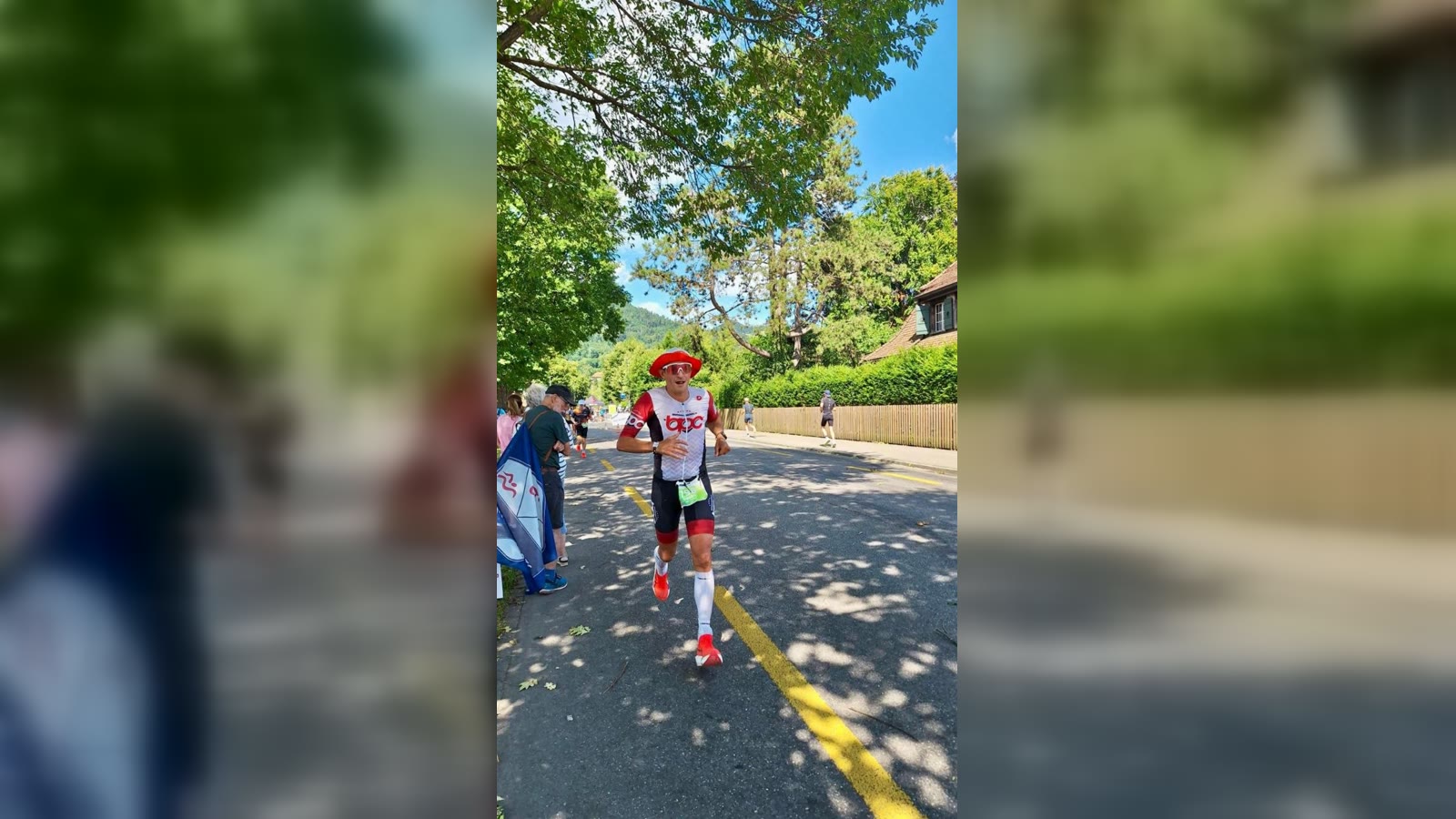Frédéric Monzy court le marathon de l'IRONMAN Switzerland Thun 2026 en tenue BPC.