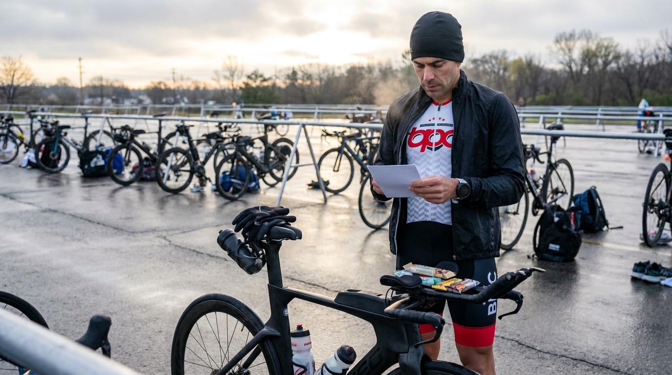 Triathlète BPC préparant son plan météo avant une course longue distance